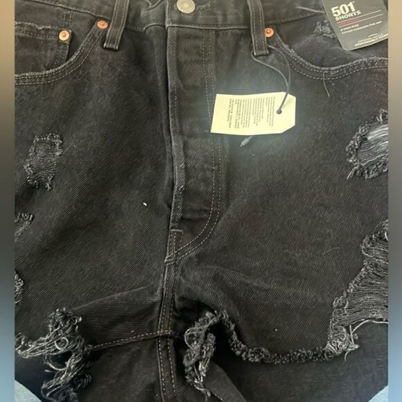 NWT LEVI'S 501 Distressed 5 Pocket High Rise Black Shorts Size 28 - Picture 8 of 10